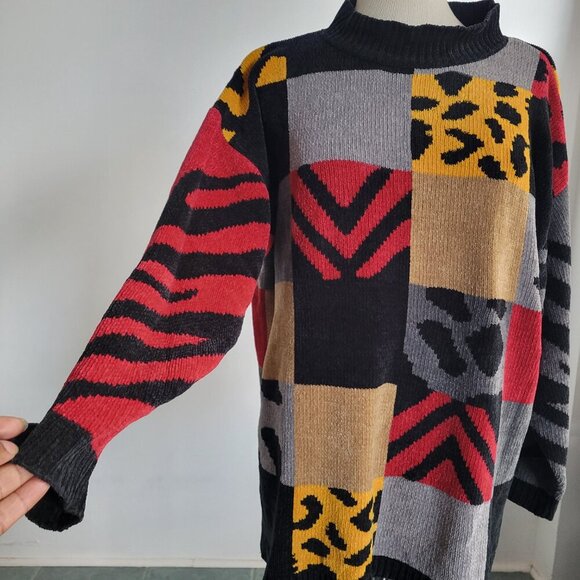 Imagio Unisex Tri-color Block Fleece High Collar Sweater (Size: Medium) - Picture 7 of 13